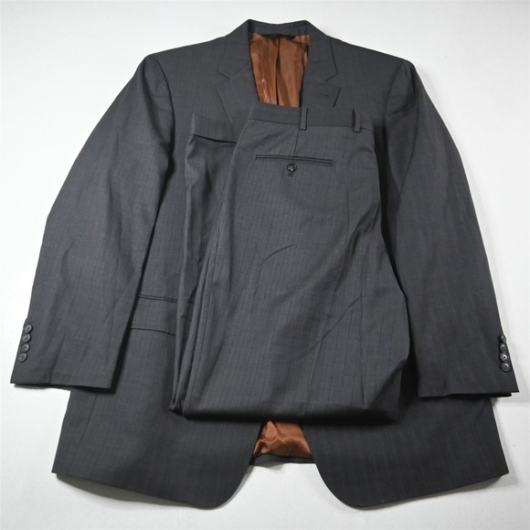 Jos A Bank 44L 36x32 Gray‎ Striped 100% Wool Mens Jacket Pants Suit
